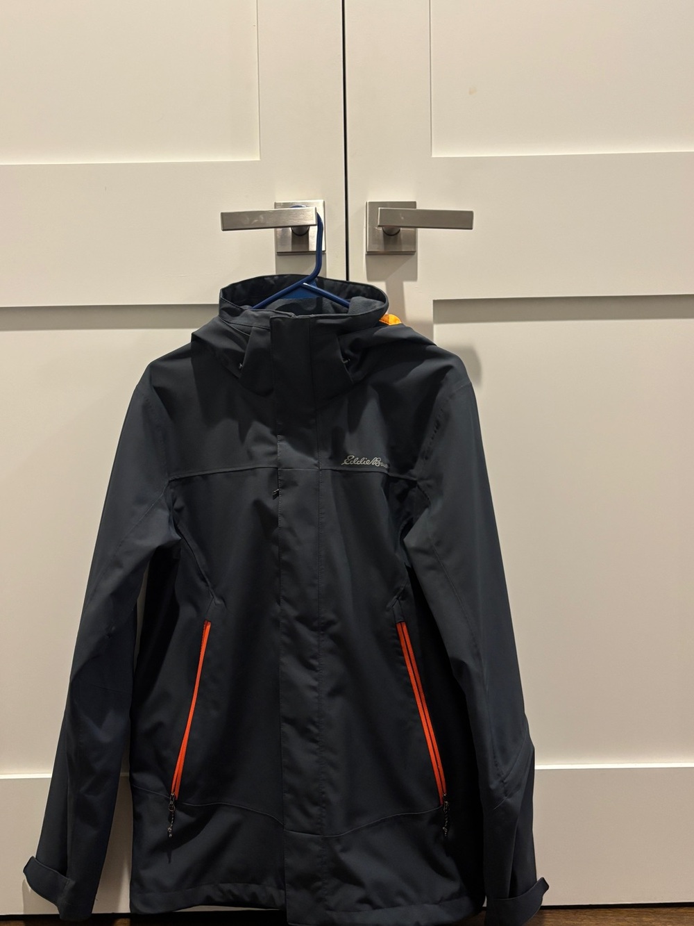 Eddie Bauer Navy Jacket with Orange Zip Accents